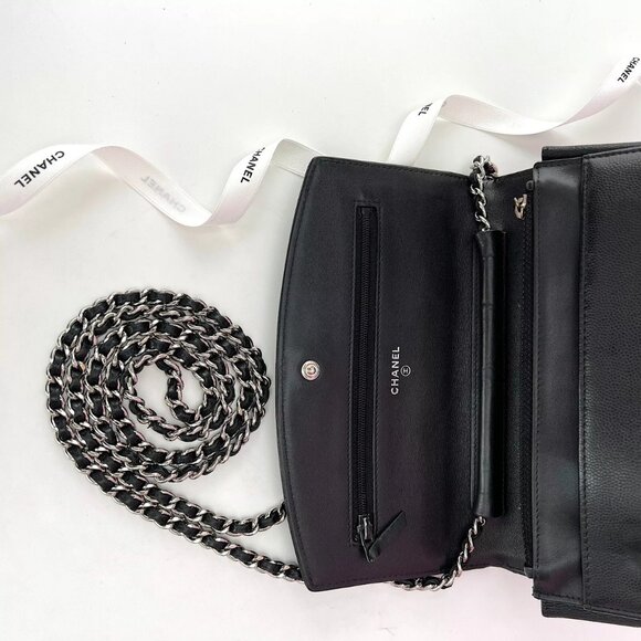 CHANEL Authentic WOC Black Caviar Crossbody Silver Hardwrae Small Bag A1720 - Picture 7 of 16